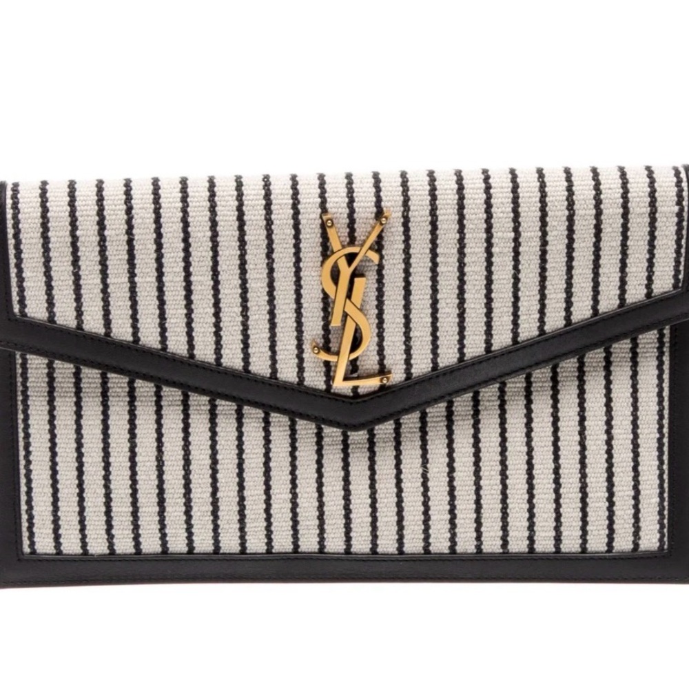 Yves Saint Laurent Uptown Striped Canvas Pouch Clutch Bag - Picture 2 of 5